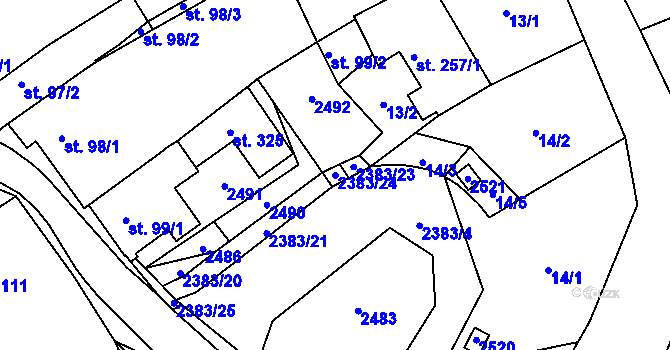 Parcela st. 2383/24 v KÚ Úterý, Katastrální mapa