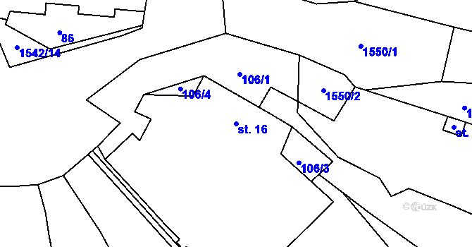 Parcela st. 16 v KÚ Vidžín, Katastrální mapa