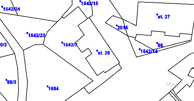 Parcela st. 28 v KÚ Vidžín, Katastrální mapa