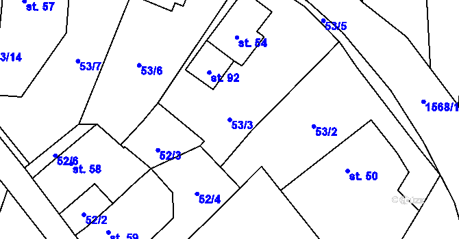 Parcela st. 53/3 v KÚ Vidžín, Katastrální mapa