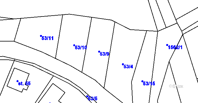 Parcela st. 53/9 v KÚ Vidžín, Katastrální mapa
