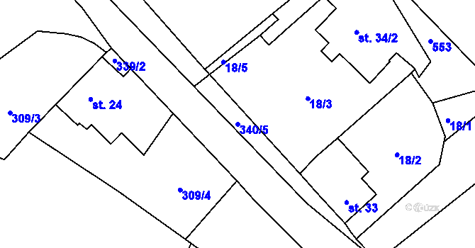 Parcela st. 340/5 v KÚ Utín, Katastrální mapa