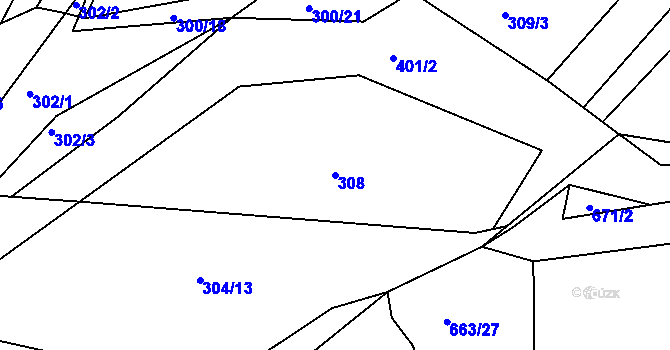 Parcela st. 308 v KÚ Útušice, Katastrální mapa