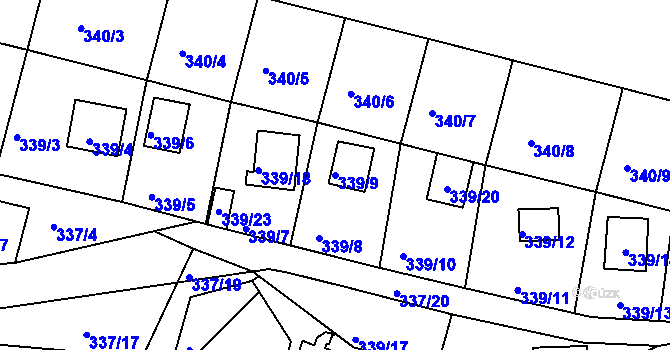 Parcela st. 339/9 v KÚ Útušice, Katastrální mapa