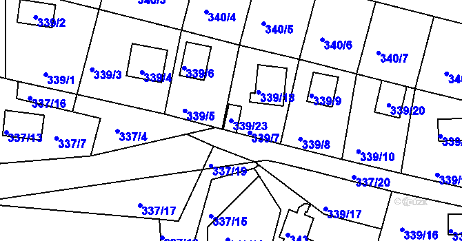 Parcela st. 339/23 v KÚ Útušice, Katastrální mapa