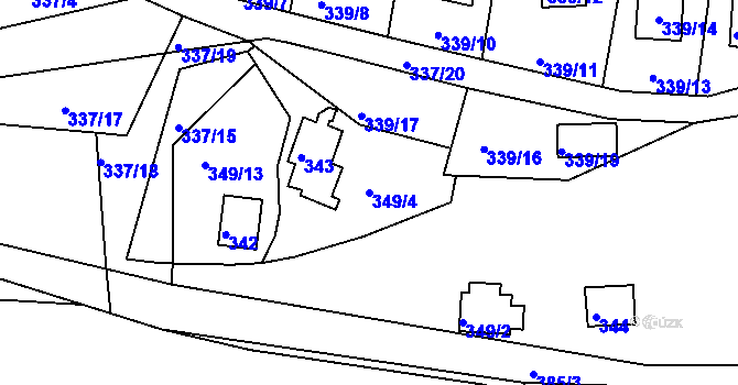 Parcela st. 349/4 v KÚ Útušice, Katastrální mapa