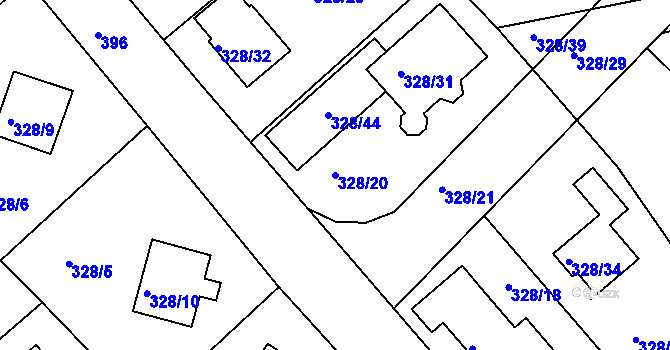 Parcela st. 328/20 v KÚ Útušice, Katastrální mapa