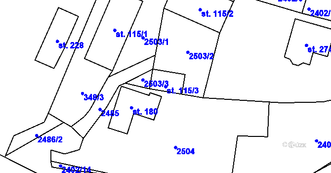 Parcela st. 115/3 v KÚ Útvina, Katastrální mapa
