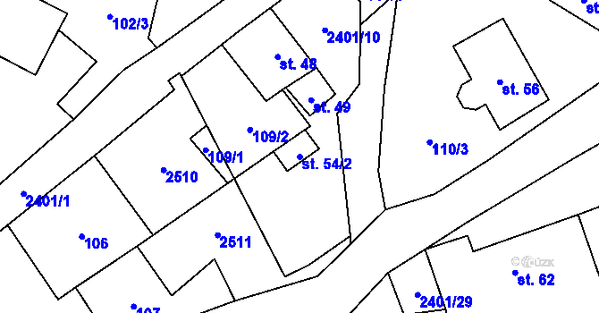 Parcela st. 54/2 v KÚ Útvina, Katastrální mapa