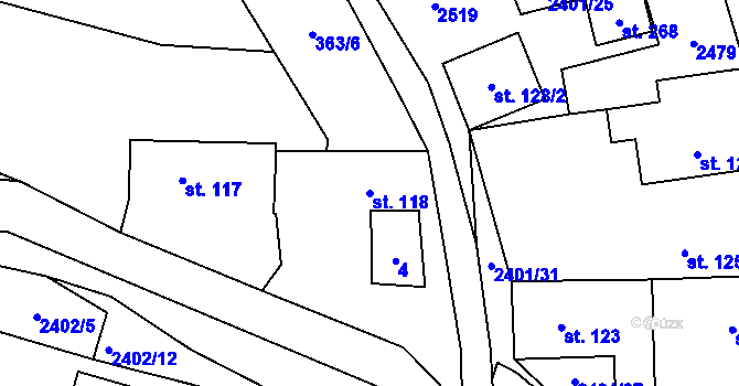 Parcela st. 118 v KÚ Útvina, Katastrální mapa