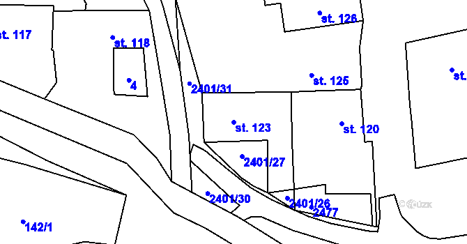 Parcela st. 123 v KÚ Útvina, Katastrální mapa