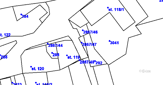 Parcela st. 2867/47 v KÚ Úvalno, Katastrální mapa
