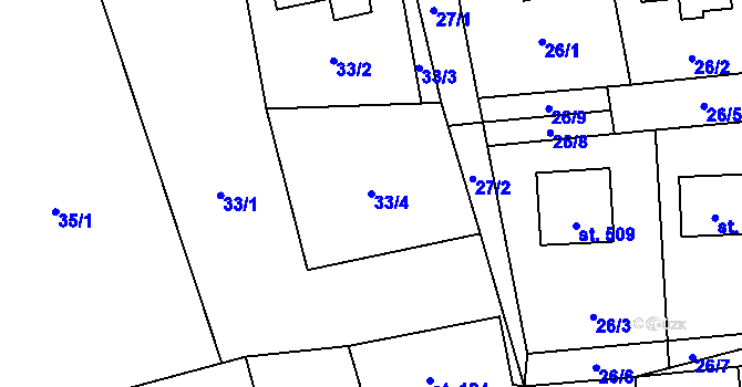 Parcela st. 33/4 v KÚ Úvalno, Katastrální mapa