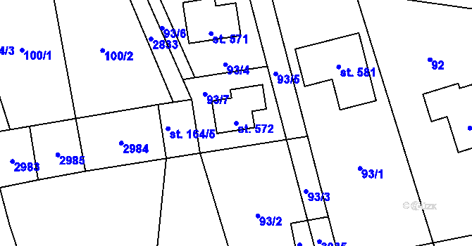 Parcela st. 572 v KÚ Úvalno, Katastrální mapa