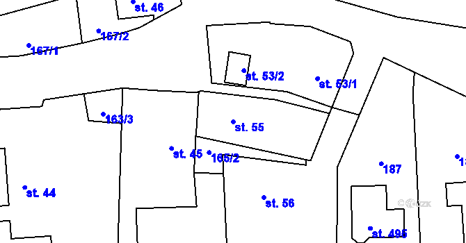 Parcela st. 55 v KÚ Úvalno, Katastrální mapa