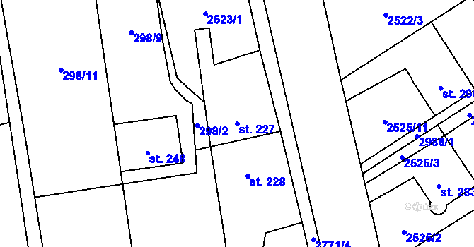 Parcela st. 227 v KÚ Úvalno, Katastrální mapa