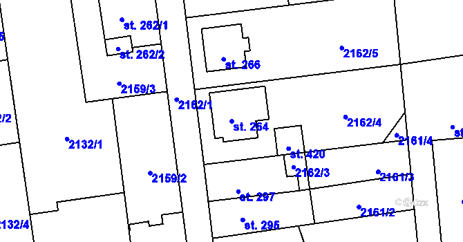 Parcela st. 264 v KÚ Úvalno, Katastrální mapa