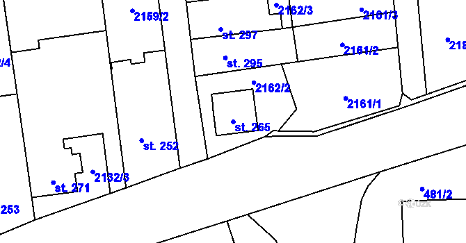 Parcela st. 265 v KÚ Úvalno, Katastrální mapa