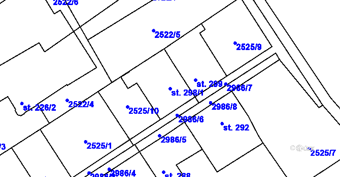 Parcela st. 298/1 v KÚ Úvalno, Katastrální mapa