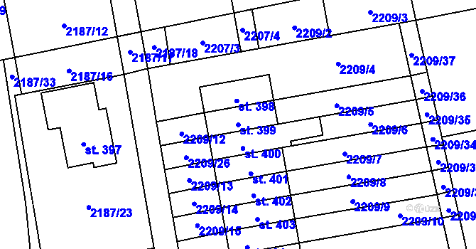 Parcela st. 399 v KÚ Úvalno, Katastrální mapa