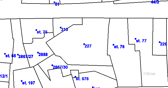 Parcela st. 227 v KÚ Úvalno, Katastrální mapa