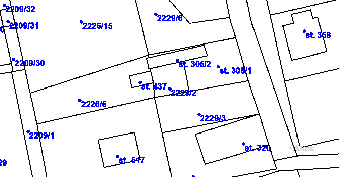 Parcela st. 2229/2 v KÚ Úvalno, Katastrální mapa