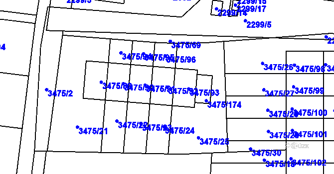 Parcela st. 3475/92 v KÚ Úvaly u Prahy, Katastrální mapa