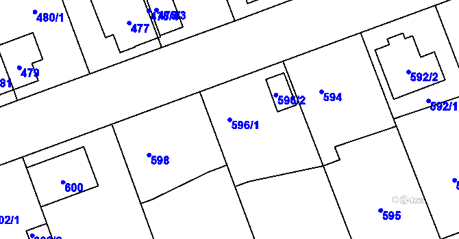 Parcela st. 596/1 v KÚ Úvaly u Prahy, Katastrální mapa