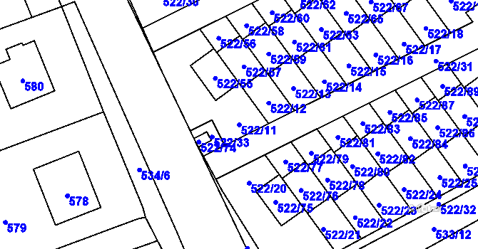 Parcela st. 522/11 v KÚ Úvaly u Prahy, Katastrální mapa