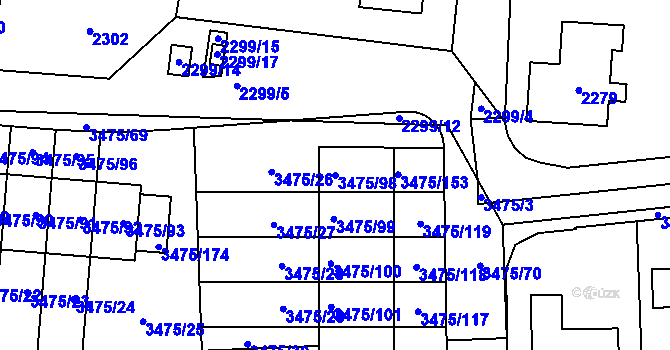 Parcela st. 3475/98 v KÚ Úvaly u Prahy, Katastrální mapa