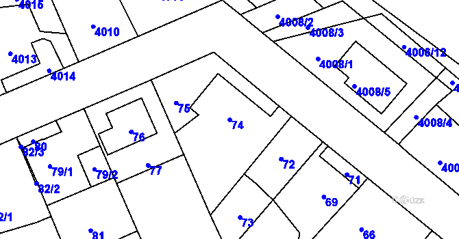 Parcela st. 74 v KÚ Úvaly u Prahy, Katastrální mapa