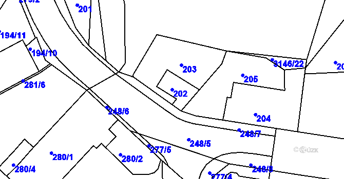 Parcela st. 202 v KÚ Úvaly u Prahy, Katastrální mapa