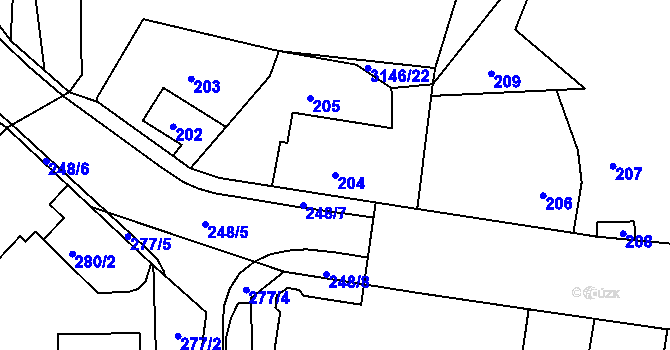 Parcela st. 204 v KÚ Úvaly u Prahy, Katastrální mapa