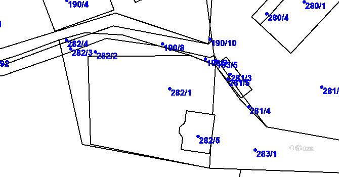 Parcela st. 282/1 v KÚ Úvaly u Prahy, Katastrální mapa