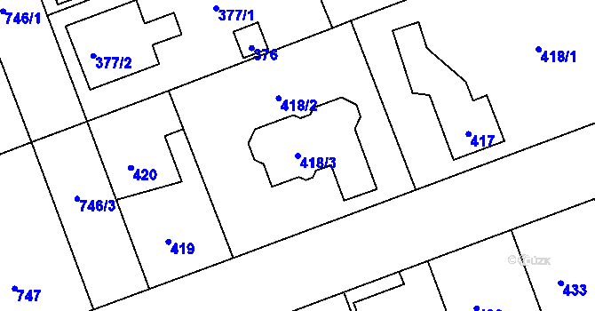 Parcela st. 418/3 v KÚ Úvaly u Prahy, Katastrální mapa