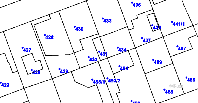 Parcela st. 431 v KÚ Úvaly u Prahy, Katastrální mapa