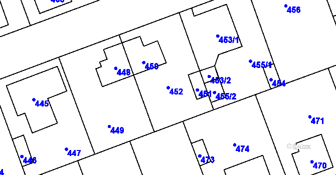 Parcela st. 452 v KÚ Úvaly u Prahy, Katastrální mapa