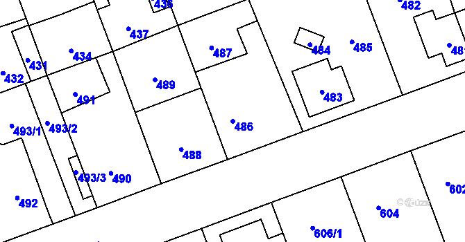 Parcela st. 486 v KÚ Úvaly u Prahy, Katastrální mapa
