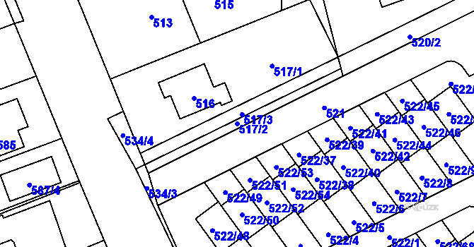 Parcela st. 517/2 v KÚ Úvaly u Prahy, Katastrální mapa