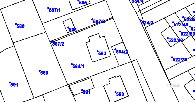 Parcela st. 583 v KÚ Úvaly u Prahy, Katastrální mapa