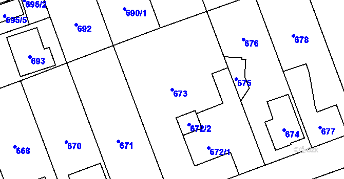 Parcela st. 673 v KÚ Úvaly u Prahy, Katastrální mapa