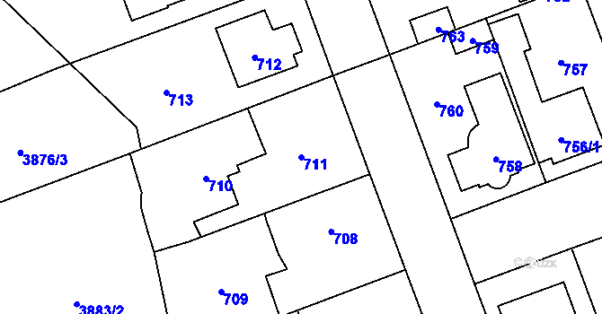 Parcela st. 711 v KÚ Úvaly u Prahy, Katastrální mapa