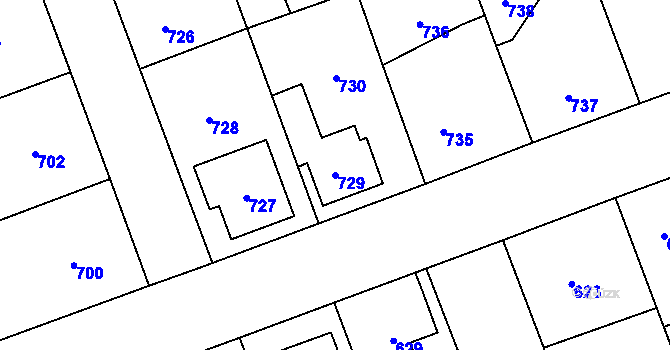 Parcela st. 729 v KÚ Úvaly u Prahy, Katastrální mapa