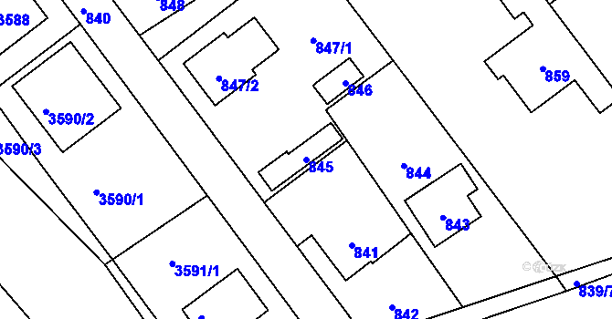 Parcela st. 845 v KÚ Úvaly u Prahy, Katastrální mapa