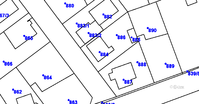 Parcela st. 884 v KÚ Úvaly u Prahy, Katastrální mapa