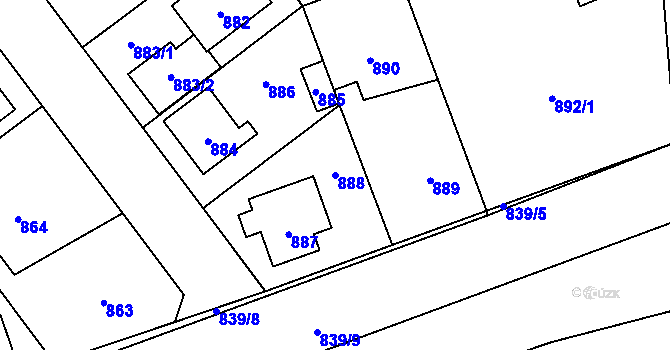Parcela st. 888 v KÚ Úvaly u Prahy, Katastrální mapa
