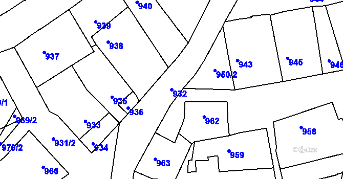 Parcela st. 932 v KÚ Úvaly u Prahy, Katastrální mapa