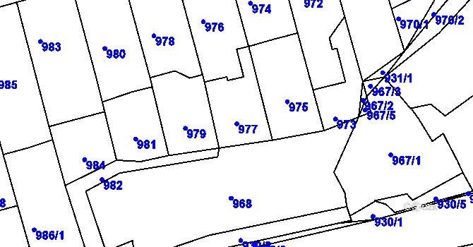 Parcela st. 977 v KÚ Úvaly u Prahy, Katastrální mapa