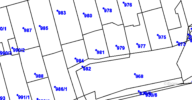 Parcela st. 981 v KÚ Úvaly u Prahy, Katastrální mapa