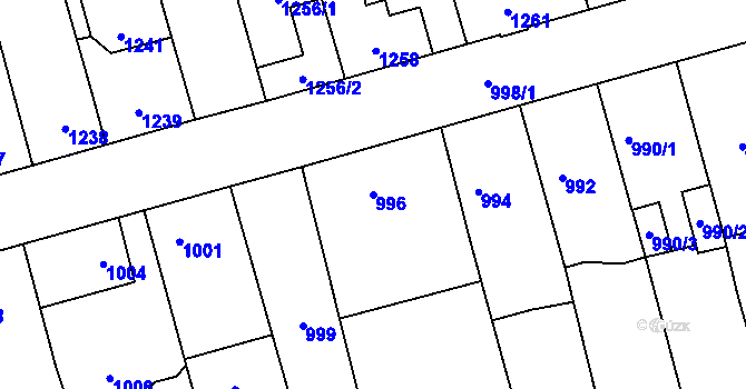 Parcela st. 996 v KÚ Úvaly u Prahy, Katastrální mapa